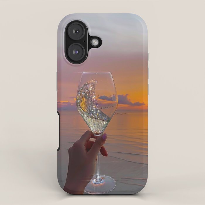 CHEERS TO THE SUNSET | glass | collage | sun | summer | sky | nature | happy | weekend | positive iPhone Case Gallery Image 1