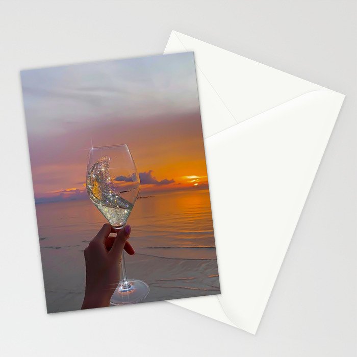 CHEERS TO THE SUNSET | glass | collage | sun | summer | sky | nature | happy | weekend | positive Stationery Card Gallery Image 2