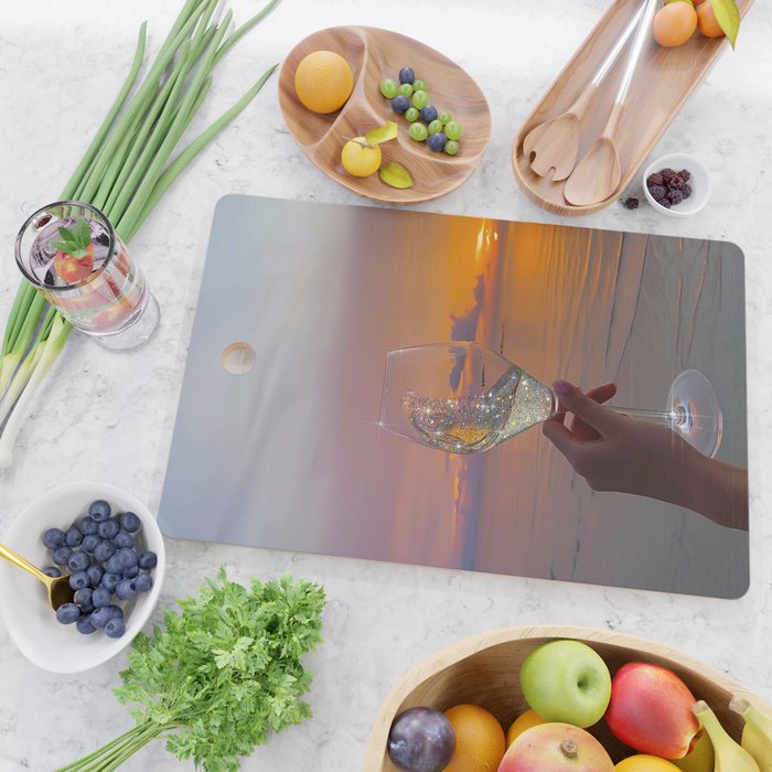 CHEERS TO THE SUNSET | glass | collage | sun | summer | sky | nature | happy | weekend | positive Cutting Board Gallery Image 2