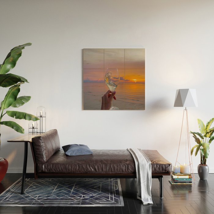 CHEERS TO THE SUNSET | glass | collage | sun | summer | sky | nature | happy | weekend | positive Wood Wall Art Gallery Image 2
