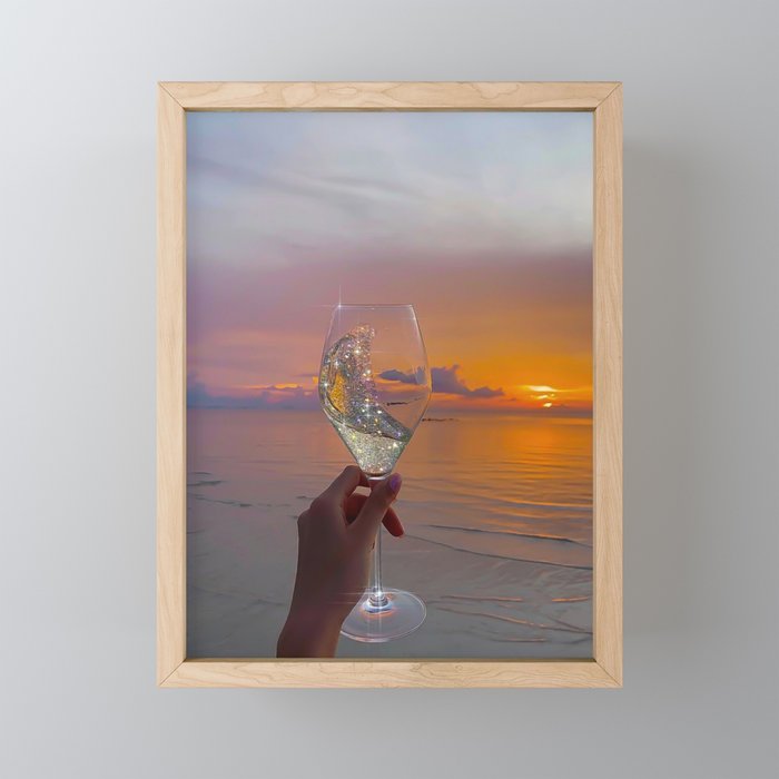 CHEERS TO THE SUNSET | glass | collage | sun | summer | sky | nature | happy | weekend | positive Mini Art Print Gallery Image 1