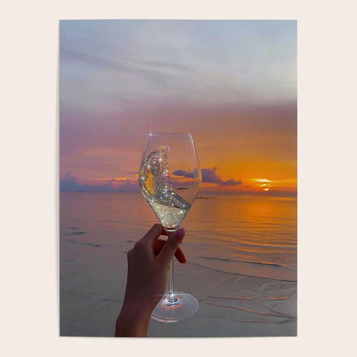CHEERS TO THE SUNSET | glass | collage | sun | summer | sky | nature | happy | weekend | positive Poster Gallery Image 4