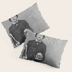 Edgar Allan Poe with Skull and Skeleton macabre black and white photograph Pillow Sham Gallery Image 3