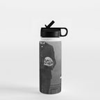 Edgar Allan Poe with Skull and Skeleton macabre black and white photograph Water Bottle Gallery Image 1