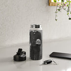 Edgar Allan Poe with Skull and Skeleton macabre black and white photograph Water Bottle Gallery Image 4