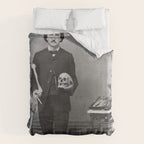 Edgar Allan Poe with Skull and Skeleton macabre black and white photograph Duvet Cover Gallery Image 6