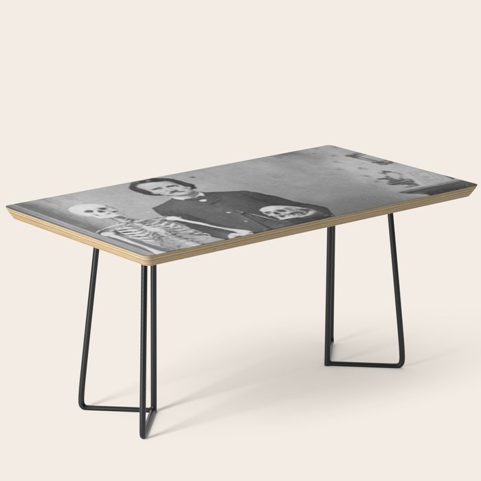 Edgar Allan Poe with Skull and Skeleton macabre black and white photograph Coffee Table Gallery Image 1
