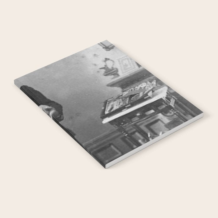 Edgar Allan Poe with Skull and Skeleton macabre black and white photograph Notebook Gallery Image 2
