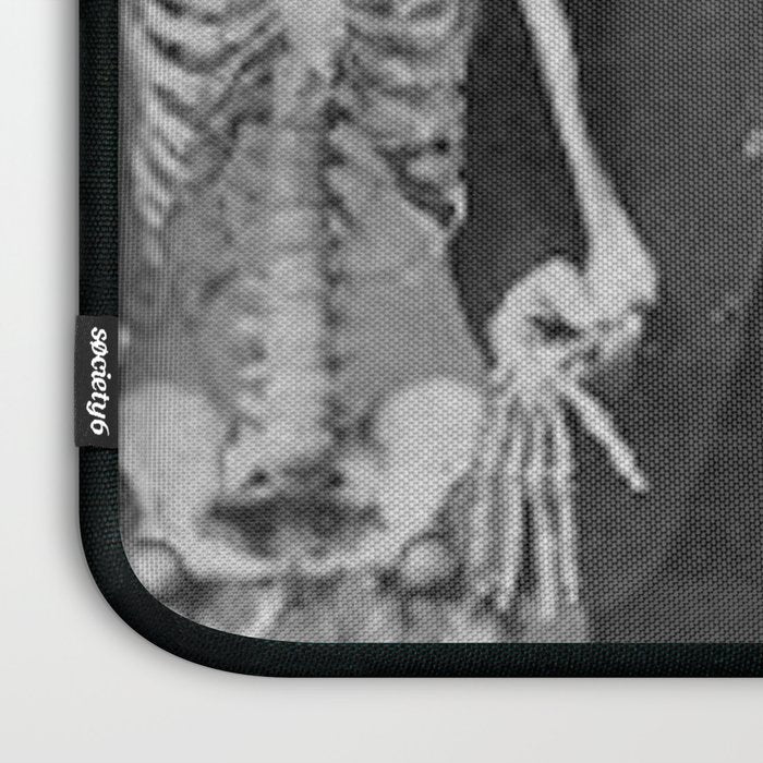 Edgar Allan Poe with Skull and Skeleton macabre black and white photograph Laptop Sleeve Gallery Image 3