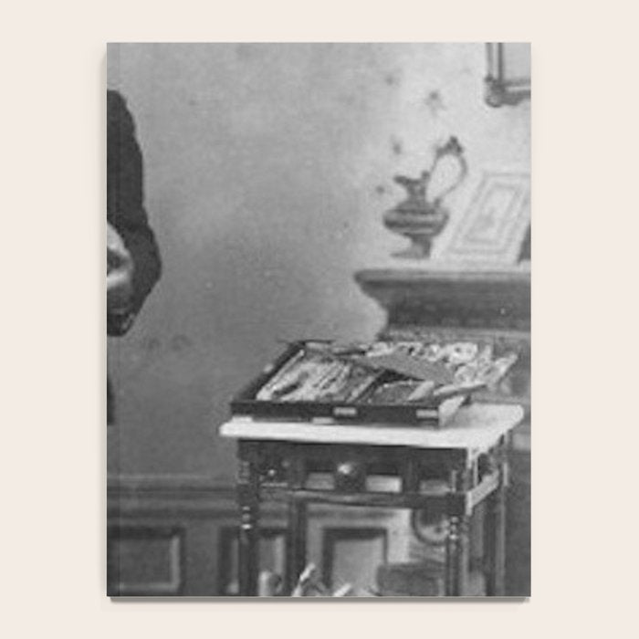 Edgar Allan Poe with Skull and Skeleton macabre black and white photograph Notebook Gallery Image 4