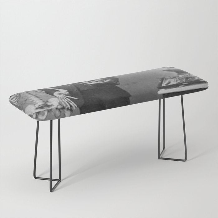 Edgar Allan Poe with Skull and Skeleton macabre black and white photograph Bench Gallery Image 1