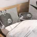 Edgar Allan Poe with Skull and Skeleton macabre black and white photograph Pillow Sham Gallery Image 2