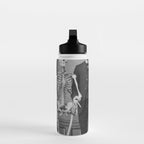 Edgar Allan Poe with Skull and Skeleton macabre black and white photograph Water Bottle Gallery Image 3