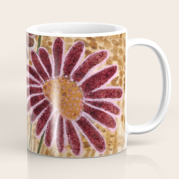 Daisies in Country Field Painting in Burgundy Red Coffee Mug Gallery Image 1