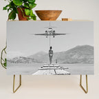 Steady As She Goes; aircraft coming in for an island landing black and white photography- photographs Credenza Gallery Image 1