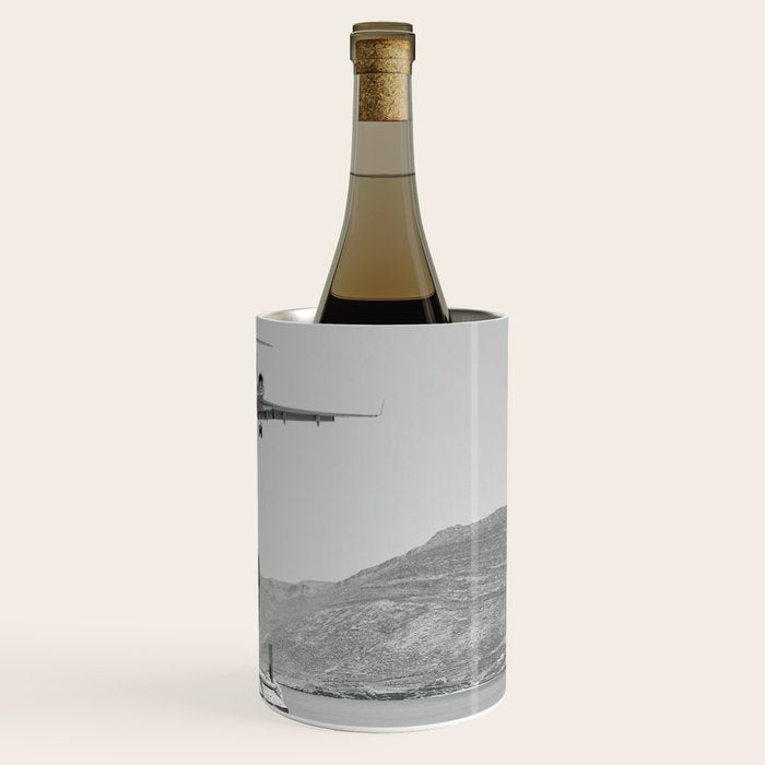 Steady As She Goes; aircraft coming in for an island landing black and white photography- photographs Wine Chiller Gallery Image 3
