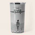 Steady As She Goes; aircraft coming in for an island landing black and white photography- photographs Travel Mug Gallery Image 1