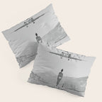 Steady As She Goes; aircraft coming in for an island landing black and white photography- photographs Pillow Sham Gallery Image 3