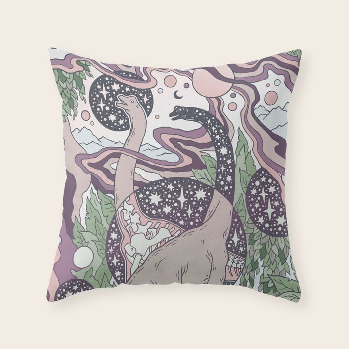Jurassic Portal | Purple Haze Palette | Dinosaur Science Fiction Art Throw Pillow Gallery Image 1