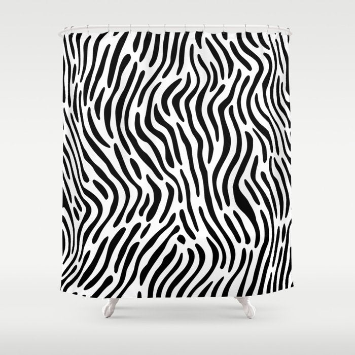 Black and white zebra stripe print art pattern Shower Curtain Gallery Image 1