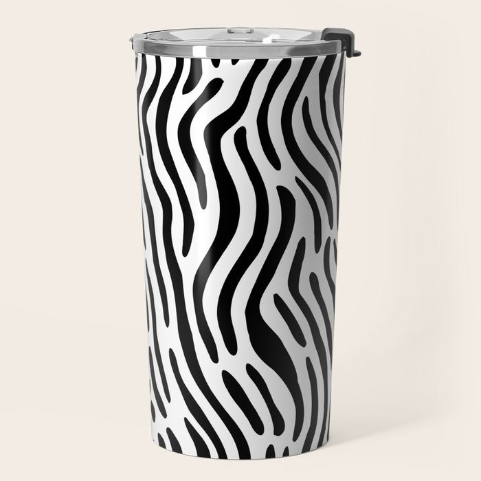Black and white zebra stripe print art pattern Travel Mug Gallery Image 2