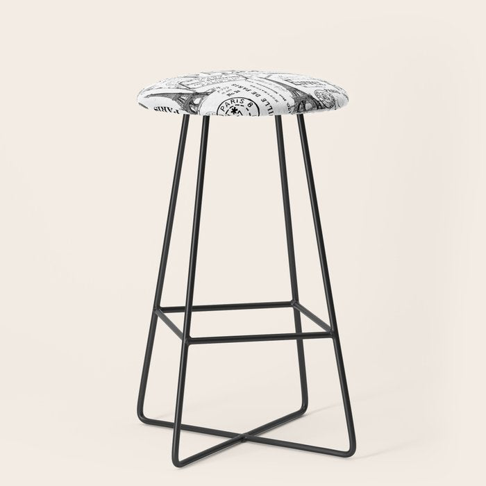 Vintage Paris Black And White Nostalgic Pattern Stool Gallery Image 1