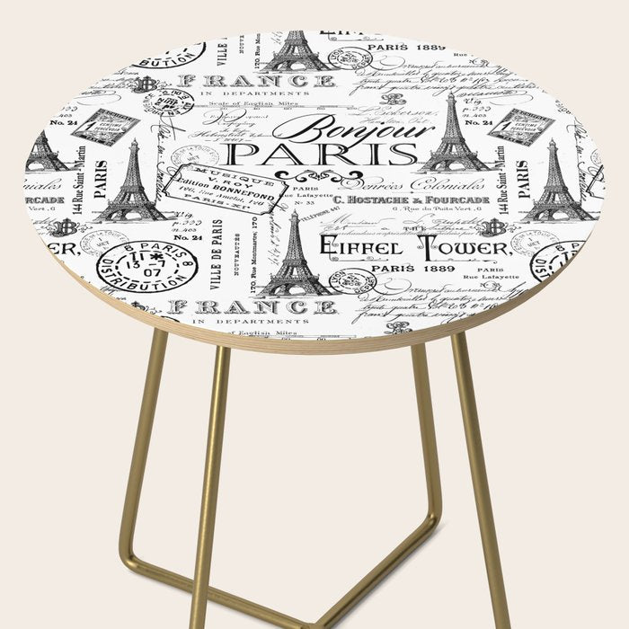 Vintage Paris Black And White Nostalgic Pattern Side Table Gallery Image 2