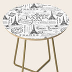 Vintage Paris Black And White Nostalgic Pattern Side Table Gallery Image 2