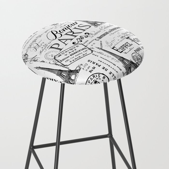 Vintage Paris Black And White Nostalgic Pattern Stool Gallery Image 2