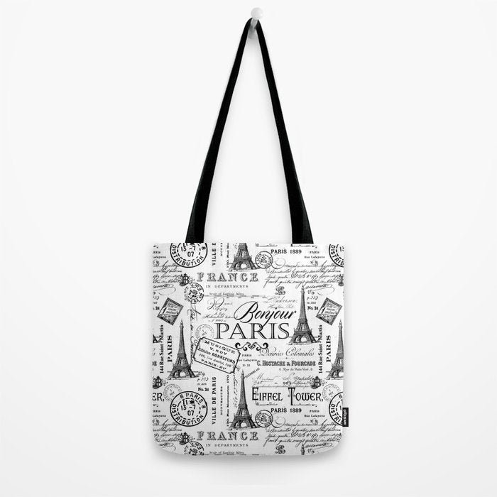 Vintage Paris Black And White Nostalgic Pattern Tote Bag Gallery Image 2