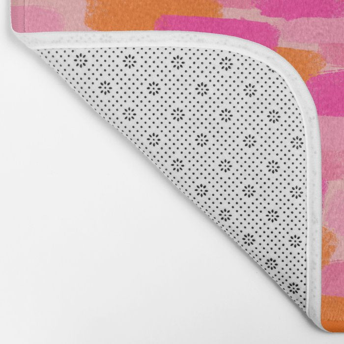Abstract, Paint Brush Effect, Orange and Pink Bath Mat Gallery Image 2