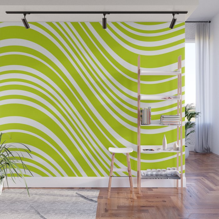 Wavy Stripes XXXVIII - Y2K Lime Green Wall Mural Gallery Image 1