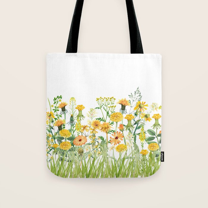 Yellow Scandinavian Wildflowers  Meadow  Tote Bag Gallery Image 1