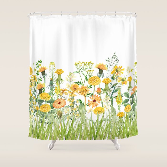 Yellow Scandinavian Wildflowers  Meadow  Shower Curtain Gallery Image 1