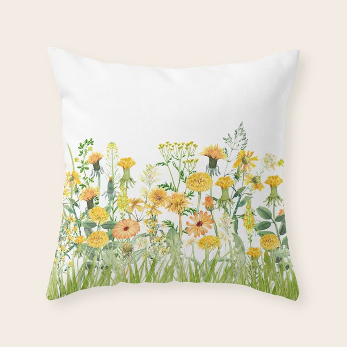 Yellow Scandinavian Wildflowers  Meadow  Throw Pillow Gallery Image 6