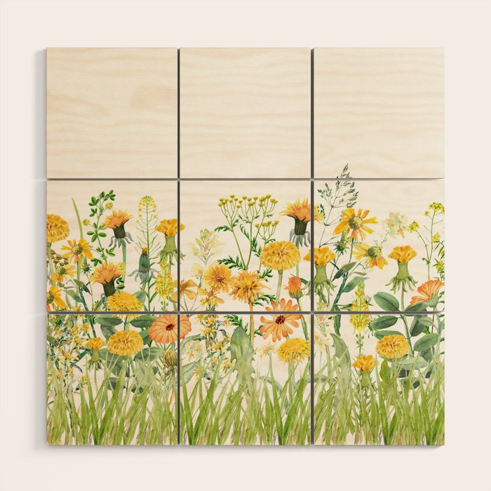 Yellow Scandinavian Wildflowers  Meadow  Wood Wall Art Gallery Image 1