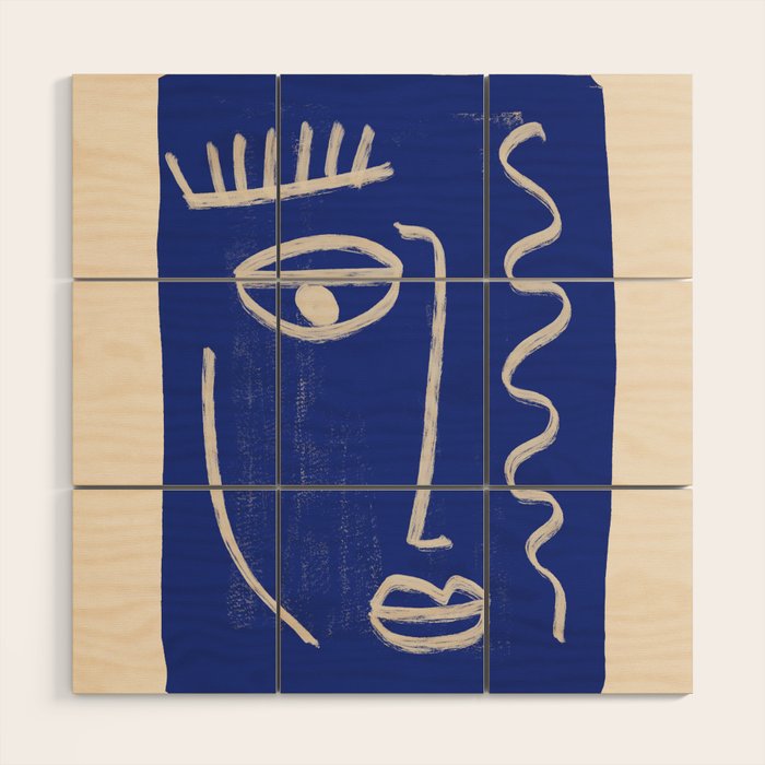 Abstract Face 23 Cobalt Blue Wood Wall Art Gallery Image 1