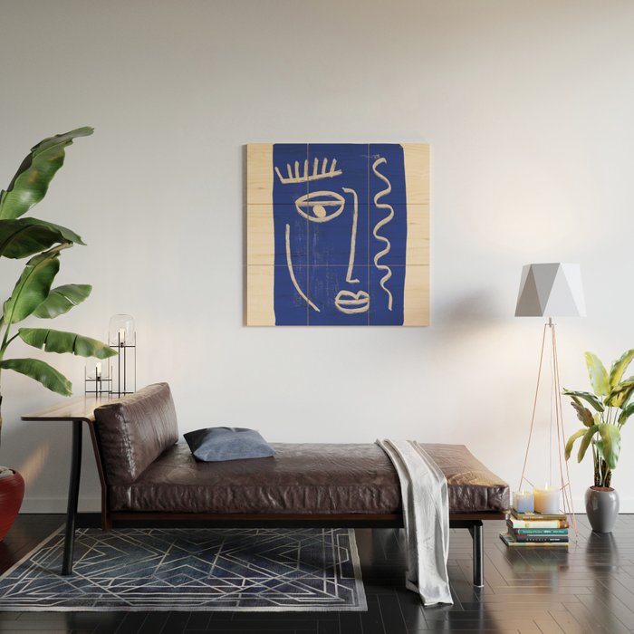 Abstract Face 23 Cobalt Blue Wood Wall Art Gallery Image 2