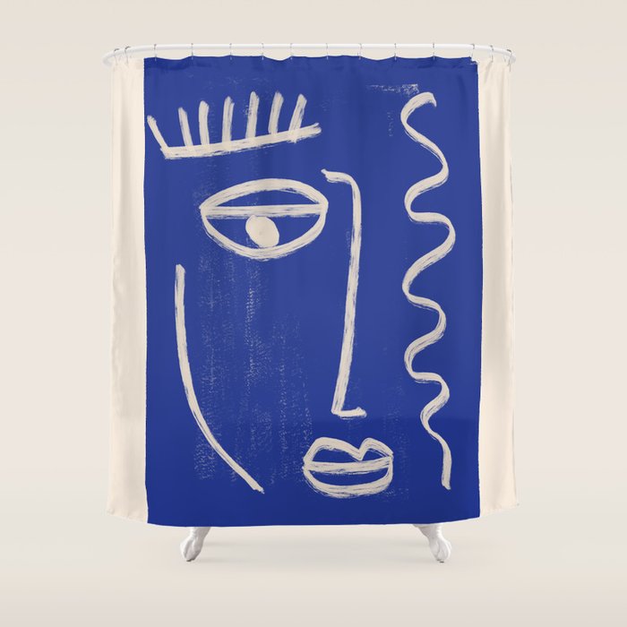 Abstract Face 23 Cobalt Blue Shower Curtain Gallery Image 1