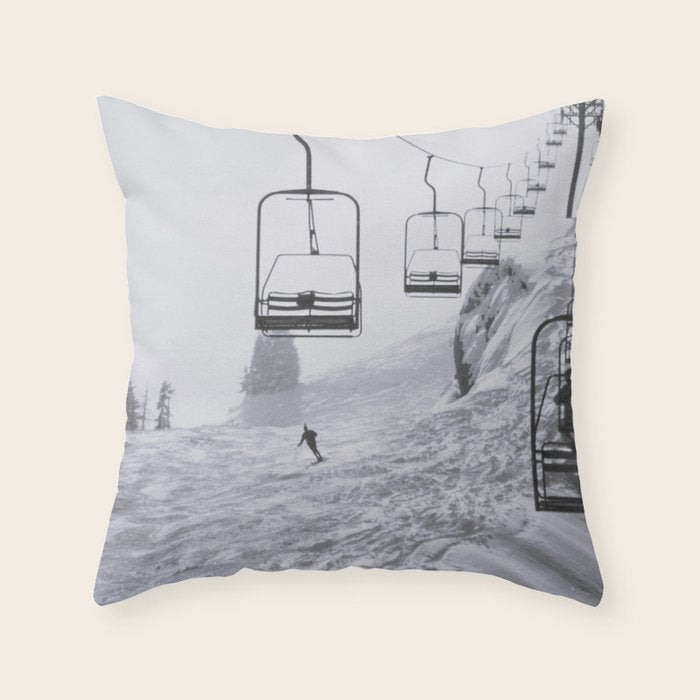All the Lifts at Aspen Are Chairlifts. This One Is Going Up 11,800 Feet on Aspen Highlands Mountain, Highest Ski Area at Aspen, Colorado black and white photograph Throw Pillow Gallery Image 6
