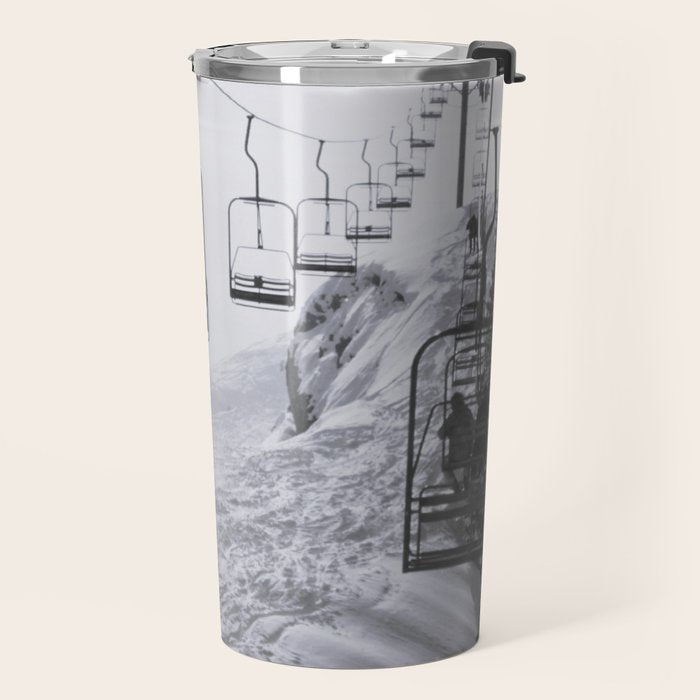 All the Lifts at Aspen Are Chairlifts. This One Is Going Up 11,800 Feet on Aspen Highlands Mountain, Highest Ski Area at Aspen, Colorado black and white photograph Travel Mug Gallery Image 2