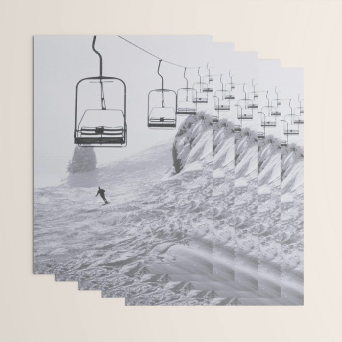 All the Lifts at Aspen Are Chairlifts. This One Is Going Up 11,800 Feet on Aspen Highlands Mountain, Highest Ski Area at Aspen, Colorado black and white photograph Wrapping Paper Gallery Image 3