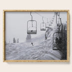 All the Lifts at Aspen Are Chairlifts. This One Is Going Up 11,800 Feet on Aspen Highlands Mountain, Highest Ski Area at Aspen, Colorado black and white photograph Serving Tray Gallery Image 1