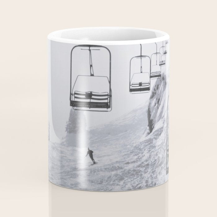 All the Lifts at Aspen Are Chairlifts. This One Is Going Up 11,800 Feet on Aspen Highlands Mountain, Highest Ski Area at Aspen, Colorado black and white photograph Coffee Mug Gallery Image 4
