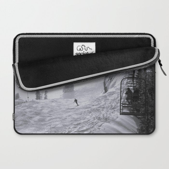 All the Lifts at Aspen Are Chairlifts. This One Is Going Up 11,800 Feet on Aspen Highlands Mountain, Highest Ski Area at Aspen, Colorado black and white photograph Laptop Sleeve Gallery Image 2