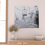 All the Lifts at Aspen Are Chairlifts. This One Is Going Up 11,800 Feet on Aspen Highlands Mountain, Highest Ski Area at Aspen, Colorado black and white photograph Wall Tapestry Gallery Image 2