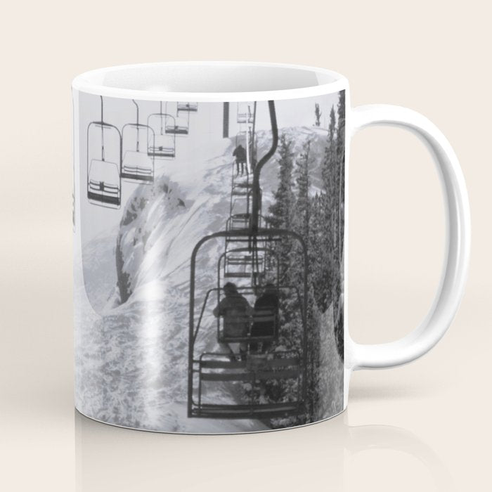 All the Lifts at Aspen Are Chairlifts. This One Is Going Up 11,800 Feet on Aspen Highlands Mountain, Highest Ski Area at Aspen, Colorado black and white photograph Coffee Mug Gallery Image 1