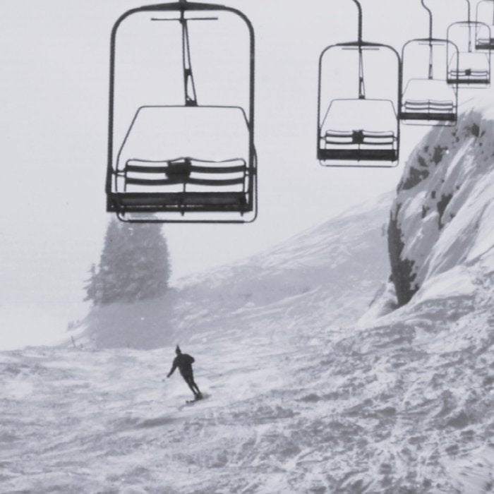All the Lifts at Aspen Are Chairlifts. This One Is Going Up 11,800 Feet on Aspen Highlands Mountain, Highest Ski Area at Aspen, Colorado black and white photograph Coffee Mug Gallery Image 2
