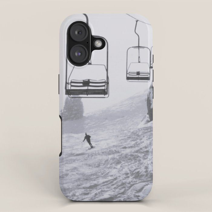 All the Lifts at Aspen Are Chairlifts. This One Is Going Up 11,800 Feet on Aspen Highlands Mountain, Highest Ski Area at Aspen, Colorado black and white photograph iPhone Case