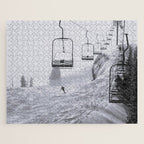 All the Lifts at Aspen Are Chairlifts. This One Is Going Up 11,800 Feet on Aspen Highlands Mountain, Highest Ski Area at Aspen, Colorado black and white photograph Jigsaw Puzzle Gallery Image 1